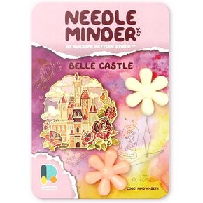Awesome Pattern Studio Needle Minder Set - Little Mermaid Castle Magnetic Needle Minder + 2 Needle Threaders + Crane Scissors. Enamel Pin for Cross Stitch, Embroidery and Craft