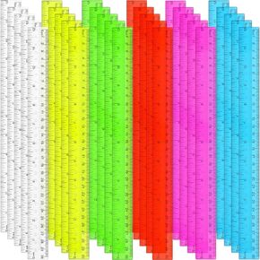 Zonon 30 Pcs 12 Inch Plastic Ruler Assorted Colors Ruler Bulk with Centimeters Millimeter and Inches Rulers First Day of School Gift for Kids School Classroom Office Supplies(Elegant Color,Plastic)