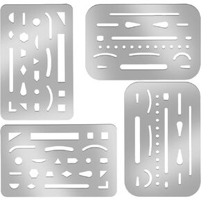 4 PCS Eraser Shield Stainless Steel Drawing Template Shield Drafting Tools Drawing Template Ersatile Metal Eraser Shields Tool for Mechanical Drawing Engineering Design