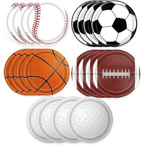 Sports Birthday Party Paper Plates, 50PCS Baseball Football Soccer Basketball Golf Disposable Paper Plates for Boy Birthday Party Decoration Supplies Favors