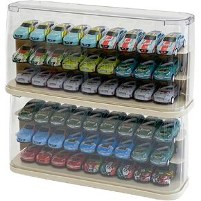 Yesesion Clear Toy Cars Display Case with 3 Tiers, Plastic Stackable Storage Box for Model, Mini Vehicles, Animals, Mini Doll, Small Figures, Dust-Proof Squishy Toys Organizer Stand, 2 Pack