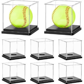 Leinuosen 8 Packs Softball Display Case Plastic Softball Holder Stand Baseball Display Case Memorabilia Acrylic Box UV Protected Clear Cube for Baseball Tennis Ball Sports Ball Storage