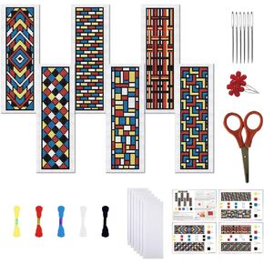 FREEBLOSS 6pc Geometric Cross Stitch Bookmark Kit - Modern Embroidery Kit for Adults with Clear Instructions