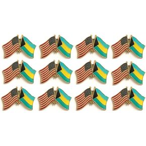 Box of 12 Bahamas & USA Crossed Flag Lapel Pins, Bahamian & American Double Friendship Country Flag Pin Badge