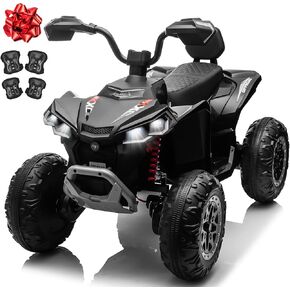 Kids ATV 4 Wheeler, JOYRACER 24V Ride on Toys for Big Kids 2 Seater w/800W Motor, 9Ah Battery Powered Electric Vehicle Quad w/Leather Cushion, Kneepads, Pull Bow, Spring Suspension, Bluetooth, J Black