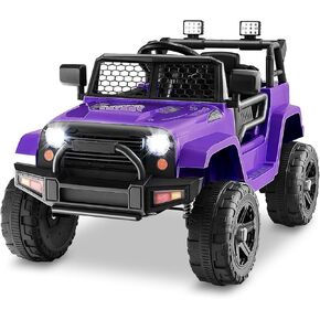 Costzon Ride on Car, 12V Battery Powered Truck Vehicle with Remote Control, Spring Suspension, Headlights, Music, Horn, MP3, USB & Aux Port, Gift for Boys Girls, Electric Car for Kids (Purple)