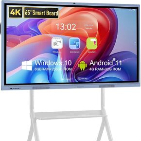65" Smart Board Interactive Whiteboard, 4K UHD Touch Screen Digital Board ，Digital Electronic Smartboard with Dual System， Built-in 16MP Camera for Business, Office & Conference Rooms (65 Inch Plus)