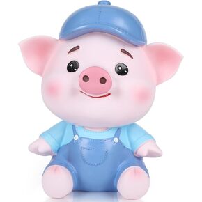 H&W Adorable Large Capacity Piggy Bank - Cute Shatterproof Coin Money Box for Kids - Holds Up to 800 Coins (Blue)
