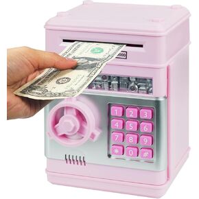 Piggy Banks for Kids, Children Electronic Password Money Banks Mini ATM Money Save for Cash and Coins, Great Birthday Gift for Boys & Girls (Light Pink)