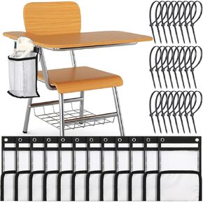 12 Pcs Water Bottle Holder for Classroom Anti-spill Water Bottle Holder with 50 Pcs Black Zip Ties Back to School Gift Desk Cup Organizer for Student Classroom Chair Pocket Attachment Office
