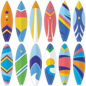 60PCS Summer Cutouts for Classroom Decorations, Summer Surfboard Paper Cut-Outs for School Classroom DIY Craft Home Office Bulletin Board Wall Aloha Hawaiian Beach Party Decoration
