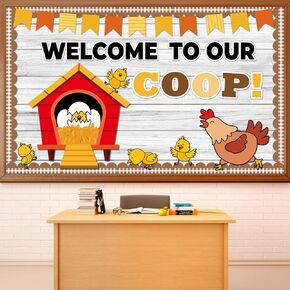 Welcome Back to School Bulletin Board Decorations, Chicken Coop Bulletin Board Set Farm Animal Paper Cutouts for Classroom Office Home School Chalkboard Wall Door Farm Chicken Theme Party Supplies