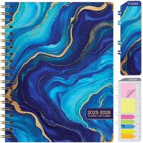 Grardcover Academic Year 2025-2026 Planner: (يونيو 2025 حتى يوليو 2026) 8.5 "X11" Daily Weekly Monthly Planny Agenda. إشارة مرجعية ، مجلد جيب ومجموعة الملاحظات اللزجة (الرخام الأزرق الداكن)