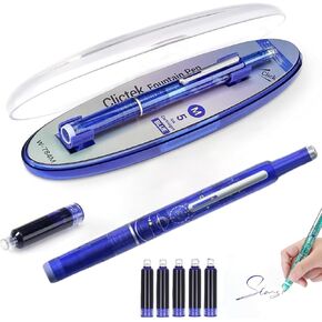 Protectivemethod Fountain Pen Retractable, 0.38mm Blue&Black Ink,Transparent Pen Barrel, With 5 Refillable Ink Cartridges, Smooth Writing, Suitable For School Office Writing (Green, Black)