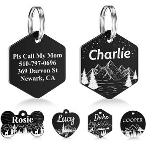 Dog Tags Stainless Steel Pet Tags Personalized Double-Sided Engraved Dog and Cat Tags Custom Pet Name ID Tag, Various Design Options (Bone)