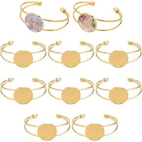 SUNNYCLUE 4Pcs 1 inch Bezel Tray Blank Bracelet Silver Brass Bangle Makings with 4Pcs 25mm Round Clear Cabochon Glass Dome for Jewelry Making DIY Craft Accessories Men and Women