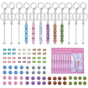 SUIMZESTI 109 Pcs Beadable Keychains Bars Bulk Blank Cute Keychain Making Kit with Acrylic Silicone Spacer Beads Accessories for Personalized DIY Gifts (Silver)