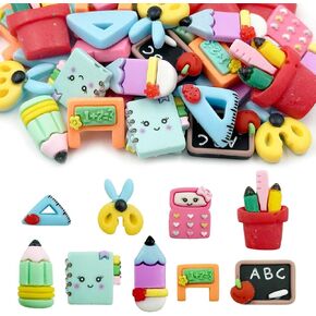 العودة إلى المدرسة سحر راتنجات المدارس ، 36PCS School Supplies Cute Cartoon Teacher Charms Resin Pencil Apple Stationery Ebellishments for Hair Clips Phone Photo Photo Frame