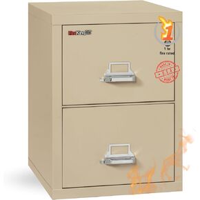Fireking Fireproof Vertical File Cabinet (2 Letter Sized Drawers, Impact Resistant, Water Resistant), 27.75" H x 17.75" W x 25.06" D, Parchment