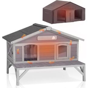 GUTINNEEN Insulated Outdoor Cat House Outside Feral Cat Shelter Weatherproof with Insulated Liner, Large Porch, Escape Door and Name Plate 43.5" L