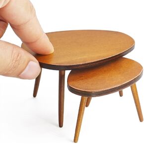 Odoria Dollhouse Coffee Table Miniature: 1/12 Scale Brown Wood Furniture for Modern Living Room 2Pcs