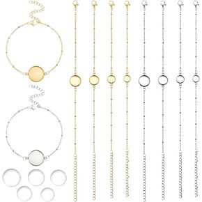 DICOSMETIC 10 Sets 5 Sizes Bracelet Bezel Settings DIY Blank Bracelet Making Kit Stainless Steel Tray Bracelet Blanks Jewelry Base Cabochon Tray with Lobster Clasp Chain for Jewelry Making