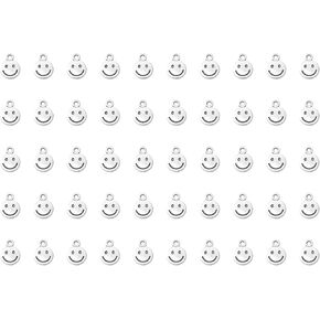 50 Pcs Smile Face Charms for DIY Necklace 8 X 10 mm Small Cute Happy Face Accessories for Earring Bracelets Keychain Crafting Thanksgiving Supplies