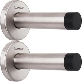 Readaeer 2 Pcs Door Stopper, Heavy Duty 304 Stainless Steel Door Stoppers with Rubber Tips Bumper, Thicken 1mm Sound Dampening Door Stop Bumper Wall Protetor
