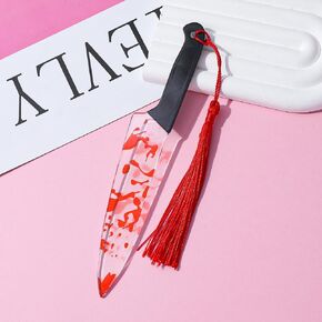 Horror Novelty Bookmark Set - 6 Creepy Tool Shapes with Blood Stain Design, Gothic Book Accessories for Halloween Gifts, Macabre Metal Page Holders with Red Tassels (6Pcs Tools of Terror)