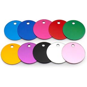Personalized Anodized Round Aluminum Pet ID Tags Collars Custom for Cat & Dog Tags, 20x20x1mm, 25x25x1mm, 30x30x1mm, 35x35x1mm