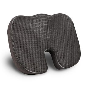 Mind Reader Memory Foam Seat Cushion with Air-Cloud Technology, Sciatica, Coccyx & Hip Pain Relief, Office, Memory Foam, 18" L x 13.5" W x 2.75" H, Gray