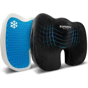 Seat Cushion for Office Chair, Car & Gaming – Cooling Gel, Ergonomic Coccyx Support for Sciatica & Back Pain Relief – Non-Slip, Washable Cover, Portable Comfort Pad