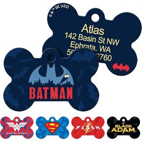 GoTags Superhero Flash Dog Tag for Pets, Personalized Engraved Bone Dog ID Tag with up to 4 Lines of Custom Text