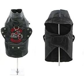 DOGGIE DESIGN Biker Dawg Motorcycle Dog Jacket Harness Vintage Black Faux Leather Choose Size(Small)