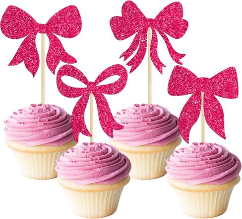 Gyufise 36Pcs Bow Cupcake Toppers Glitter Bowknot Cupcake Picks Bow Tie Birthday Decorations Princess Bow Cupcake Decorations for Bowknot Theme Baby Shower Birthday Party Supplies Multi Pink in Saudi Arabia