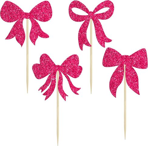 Gyufise 36Pcs Bow Cupcake Toppers Glitter Bowknot Cupcake Picks Bow Tie Birthday Decorations Princess Bow Cupcake Decorations for Bowknot Theme Baby Shower Birthday Party Supplies Multi Pink in Saudi Arabia