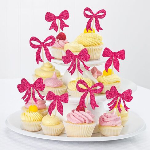 Gyufise 36Pcs Bow Cupcake Toppers Glitter Bowknot Cupcake Picks Bow Tie Birthday Decorations Princess Bow Cupcake Decorations for Bowknot Theme Baby Shower Birthday Party Supplies Multi Pink in Saudi Arabia