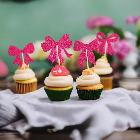 Gyufise 36Pcs Bow Cupcake Toppers Glitter Bowknot Cupcake Picks Bow Tie Birthday Decorations Princess Bow Cupcake Decorations for Bowknot Theme Baby Shower Birthday Party Supplies Multi Pink in Saudi Arabia