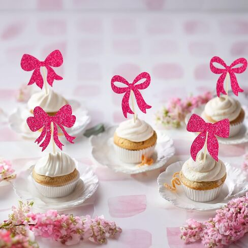 Gyufise 36Pcs Bow Cupcake Toppers Glitter Bowknot Cupcake Picks Bow Tie Birthday Decorations Princess Bow Cupcake Decorations for Bowknot Theme Baby Shower Birthday Party Supplies Multi Pink in Saudi Arabia