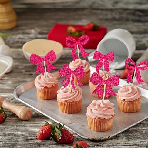 Gyufise 36Pcs Bow Cupcake Toppers Glitter Bowknot Cupcake Picks Bow Tie Birthday Decorations Princess Bow Cupcake Decorations for Bowknot Theme Baby Shower Birthday Party Supplies Multi Pink in Saudi Arabia