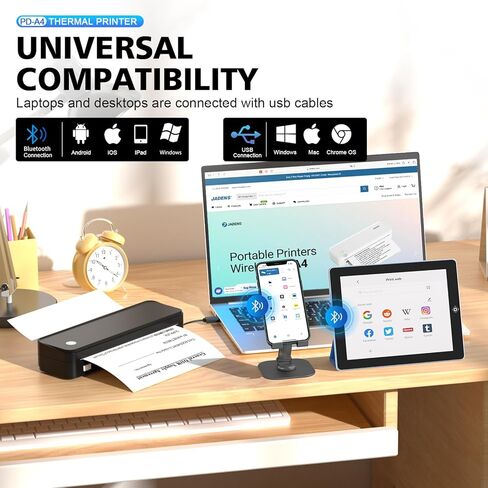 طابعة حرارية محمولة مع 6 لفات من الورق الحراري ، طابعة غير مجدية بلوتوث و USB ، الطابعات المحمولة لاسلكية للسفر والسيارات والمكتب in Kuwait