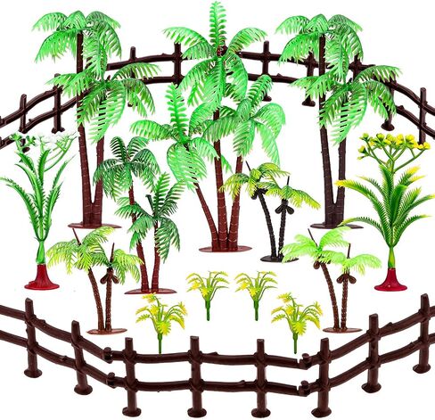 Folmywy 18 Pcs Miniature Palm Coconut Tree Model Micro Rainforest Diorama Supplies with Base Fence Mixed Plastic Trees Plant Accessories for DIY Crafts Cake Topper Train Railroad Garden in Saudi Arabia