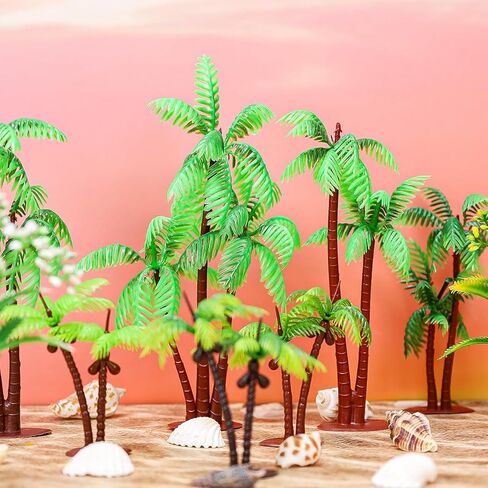 Folmywy 18 Pcs Miniature Palm Coconut Tree Model Micro Rainforest Diorama Supplies with Base Fence Mixed Plastic Trees Plant Accessories for DIY Crafts Cake Topper Train Railroad Garden in Saudi Arabia