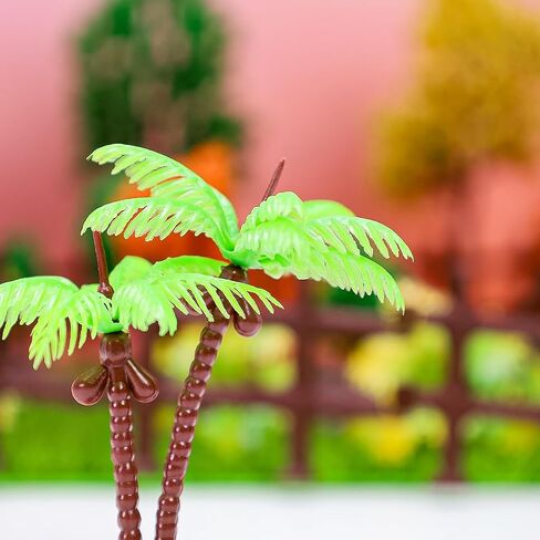 Folmywy 18 Pcs Miniature Palm Coconut Tree Model Micro Rainforest Diorama Supplies with Base Fence Mixed Plastic Trees Plant Accessories for DIY Crafts Cake Topper Train Railroad Garden in Saudi Arabia