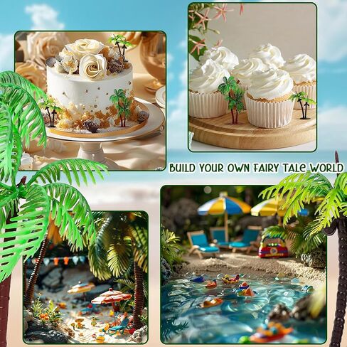 Folmywy 18 Pcs Miniature Palm Coconut Tree Model Micro Rainforest Diorama Supplies with Base Fence Mixed Plastic Trees Plant Accessories for DIY Crafts Cake Topper Train Railroad Garden in Saudi Arabia