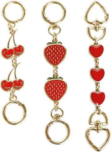 WOVTE 3Pcs Purse Extender Chain Gold Bag Extender Chain Heart Strawberry Cherry Purse Strap Extender Red Bag Strap Replacement Crossbody Purse Accessories for Women Bag Charms in Kuwait