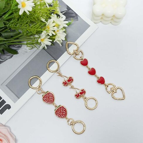 WOVTE 3Pcs Purse Extender Chain Gold Bag Extender Chain Heart Strawberry Cherry Purse Strap Extender Red Bag Strap Replacement Crossbody Purse Accessories for Women Bag Charms in Kuwait