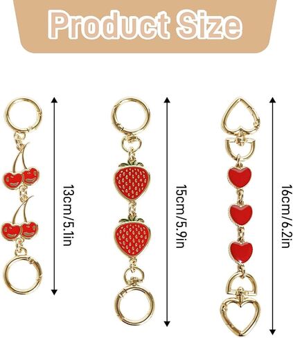 WOVTE 3Pcs Purse Extender Chain Gold Bag Extender Chain Heart Strawberry Cherry Purse Strap Extender Red Bag Strap Replacement Crossbody Purse Accessories for Women Bag Charms in Kuwait
