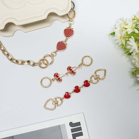 WOVTE 3Pcs Purse Extender Chain Gold Bag Extender Chain Heart Strawberry Cherry Purse Strap Extender Red Bag Strap Replacement Crossbody Purse Accessories for Women Bag Charms in Kuwait
