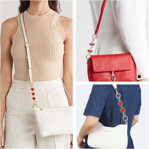 WOVTE 3Pcs Purse Extender Chain Gold Bag Extender Chain Heart Strawberry Cherry Purse Strap Extender Red Bag Strap Replacement Crossbody Purse Accessories for Women Bag Charms in Kuwait